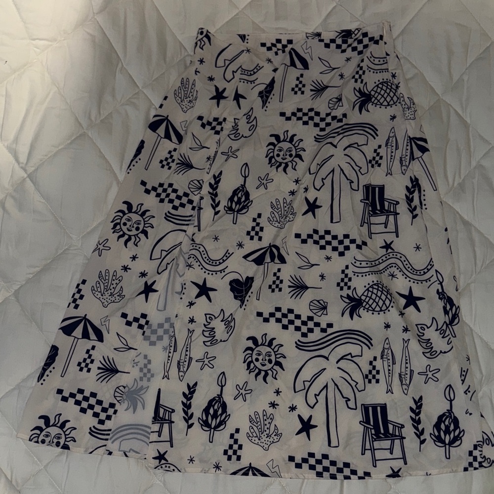 Navy and White Patterned Women's Skirt